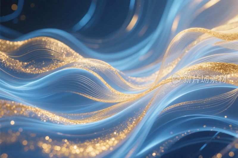 蓝金渐变流动线条背景图