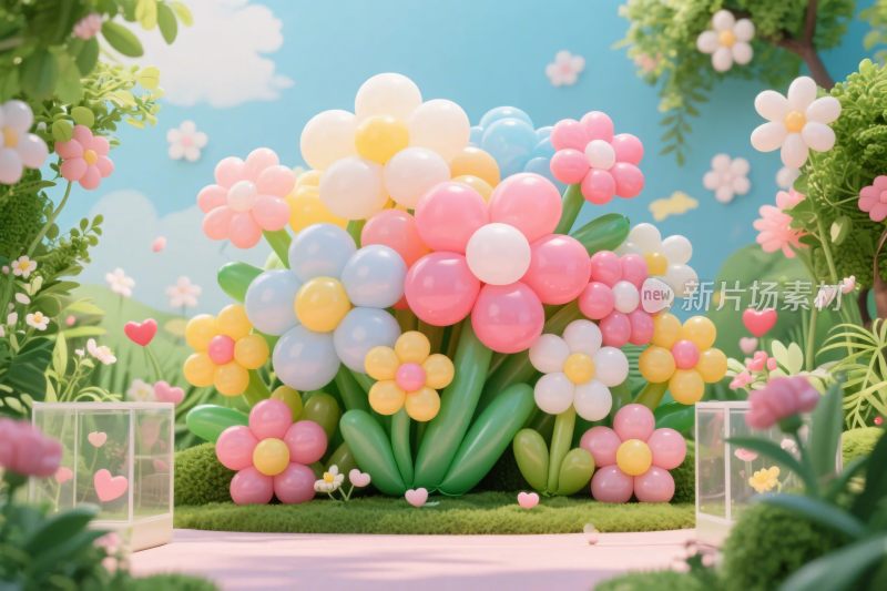 梦幻卡通气球花插画