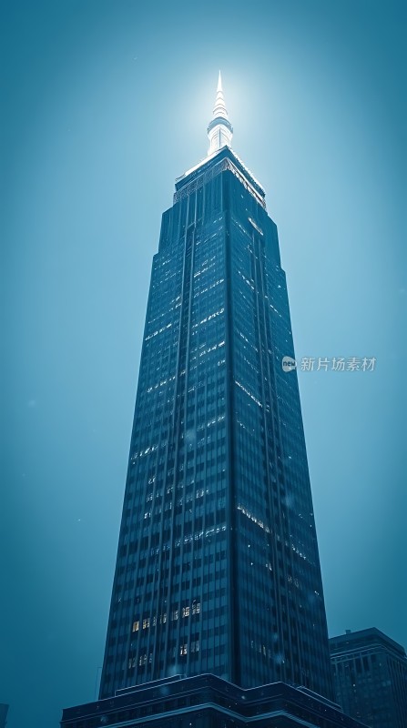蓝色摩天大楼夜幕下的璀璨光芒