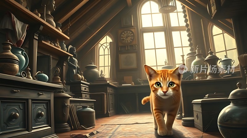 橘猫探索古老工作室