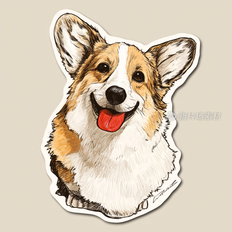 可爱柯基犬插画贴纸