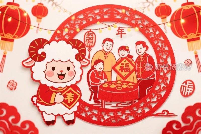 新春团圆民俗插画