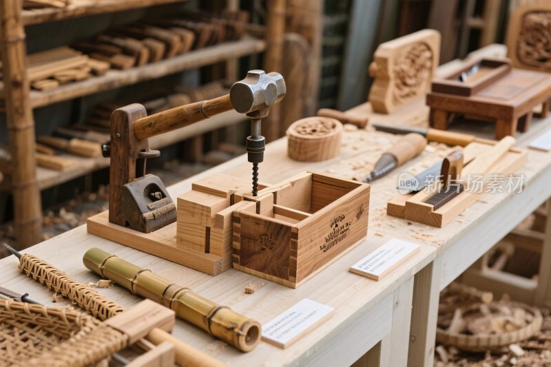 木工工作台与木工工具场景