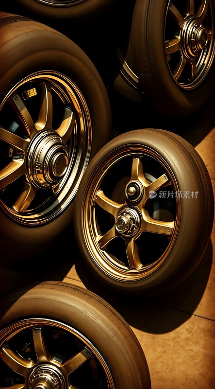 金色轮毂与轮胎的组合展示