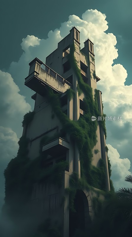 废弃建筑与自然共生的景象