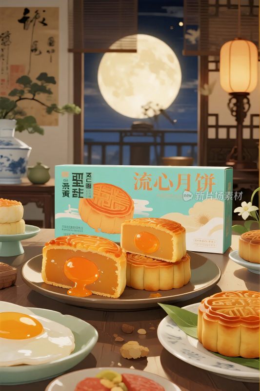 中秋流心月饼展示场景