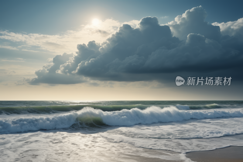 海滩上涌来一大波浪阳光明媚高清背景图片