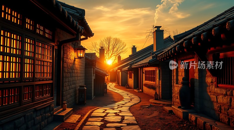 日落下的古街