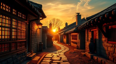 日落下的古街 日落下的古街