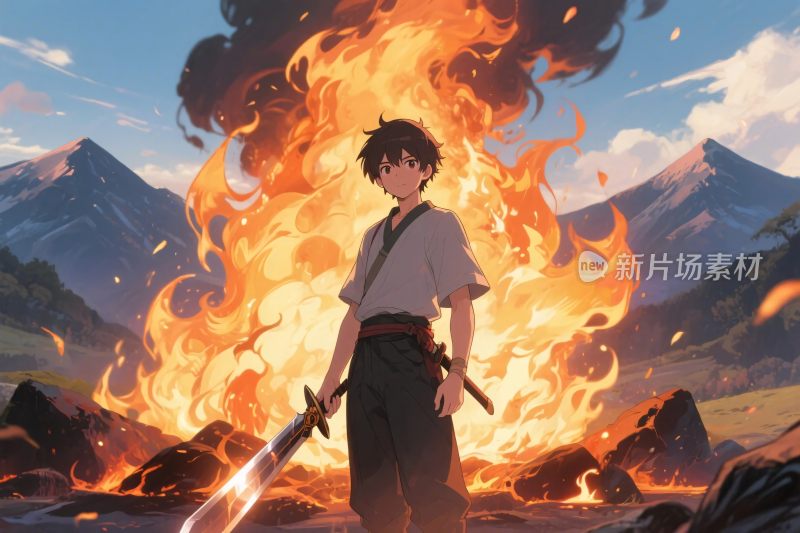 动漫角色火焰场景