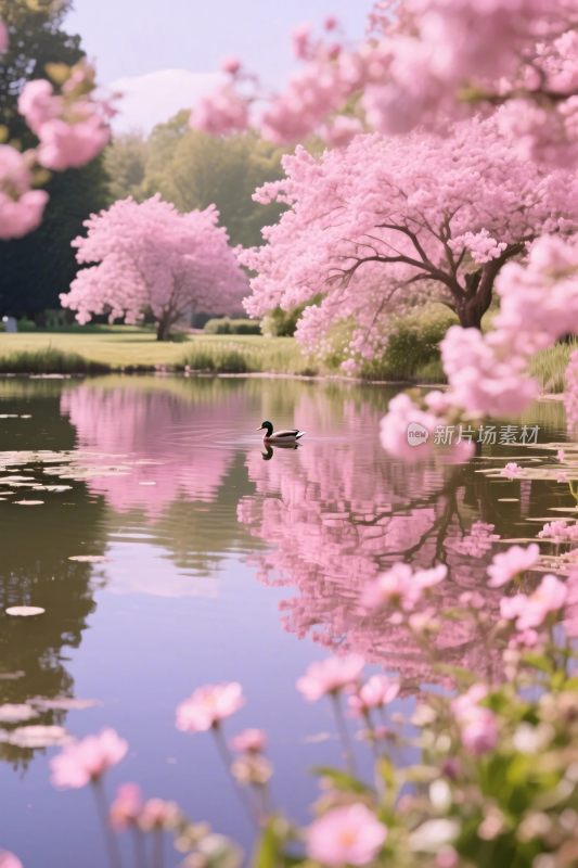 樱花湖景春日风光