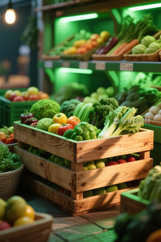 市场果蔬木箱陈列