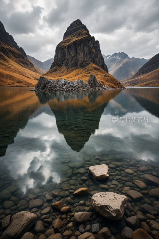 一座大山一个湖高清风景图片