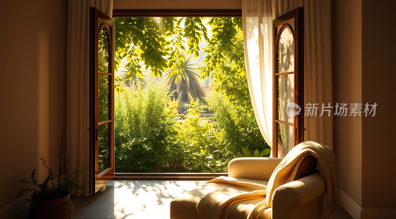 阳光午后绿意盎然温馨角落