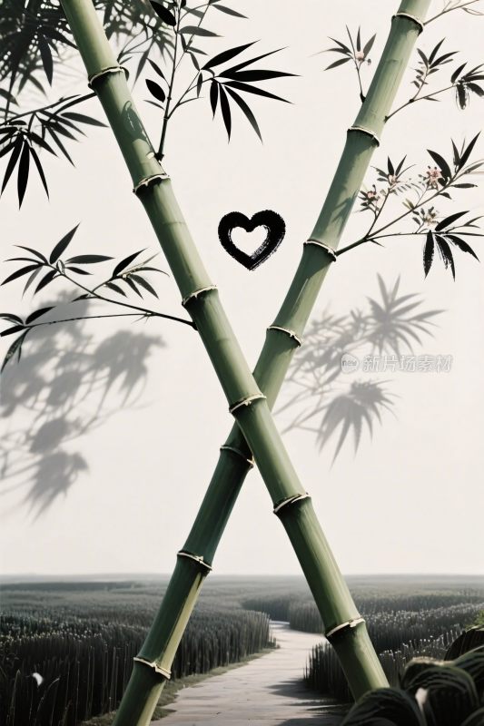 竹子爱心插画