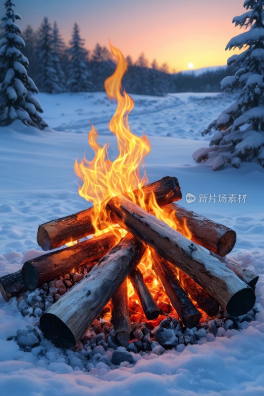 一场大火在雪地里燃烧高清风景图片