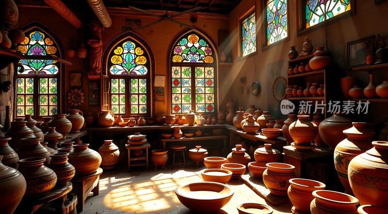 陶艺工坊阳光下的陶器世界
