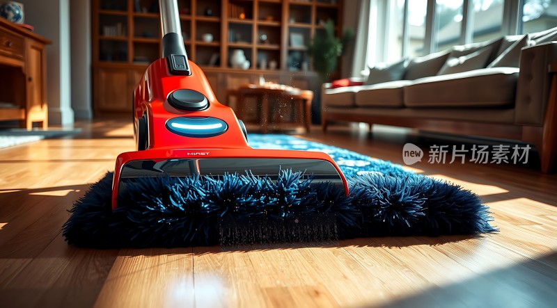 红色吸尘器清洁蓝色地毯