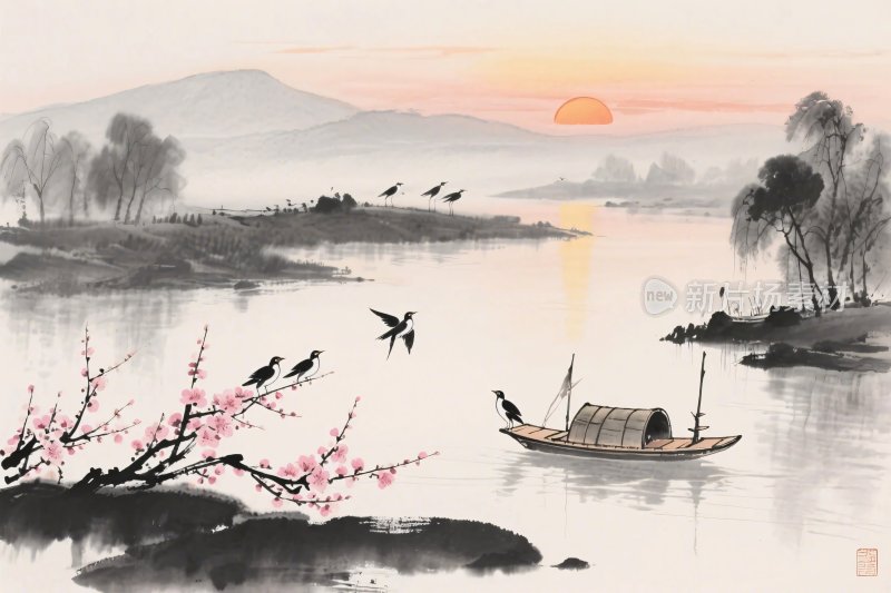 水墨山水风景插画