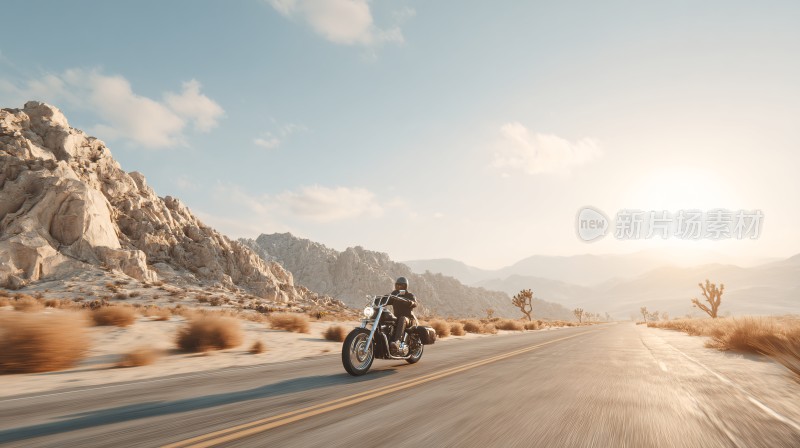 公路上骑行的摩托车手