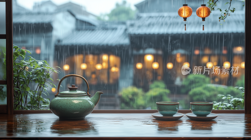 茶28雨中茶香 窗边雨景