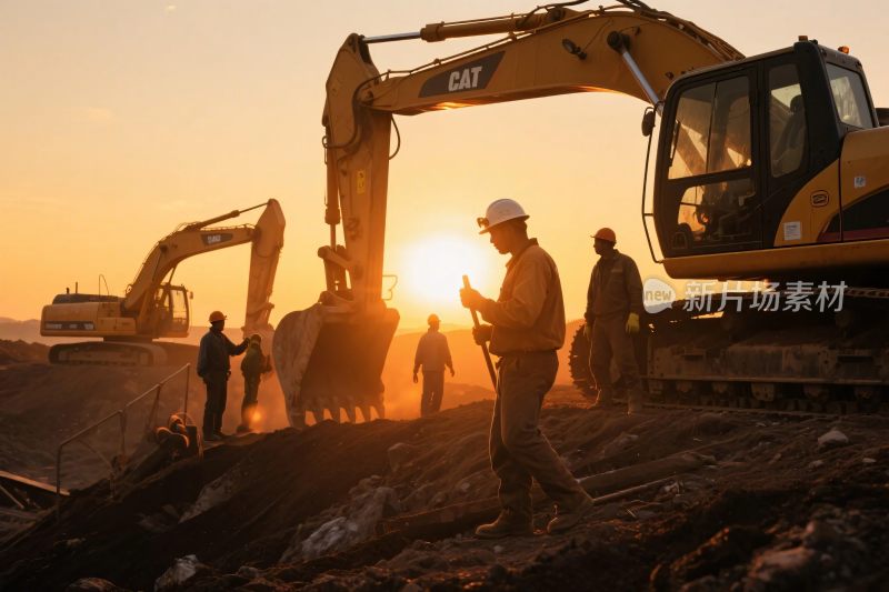工地挖掘机作业场景