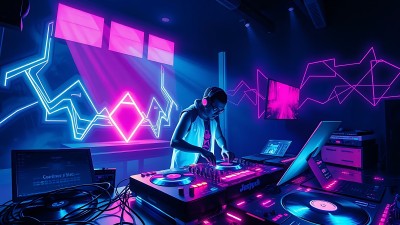 霓虹灯光下的DJ音乐派对