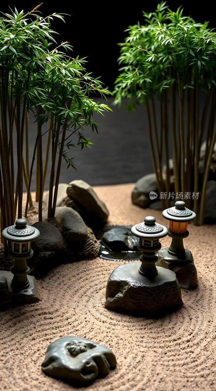 禅意小景石灯与竹林静好时光