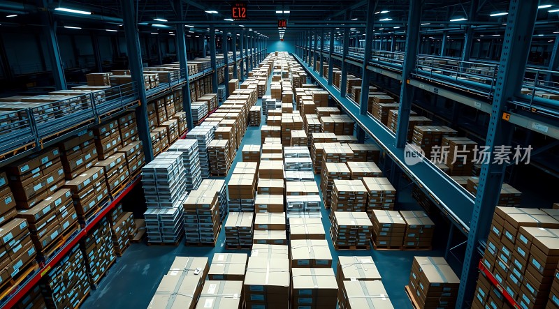 仓库深处货物堆积如山