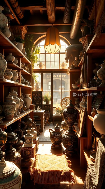 古董瓷器店内的温馨一角