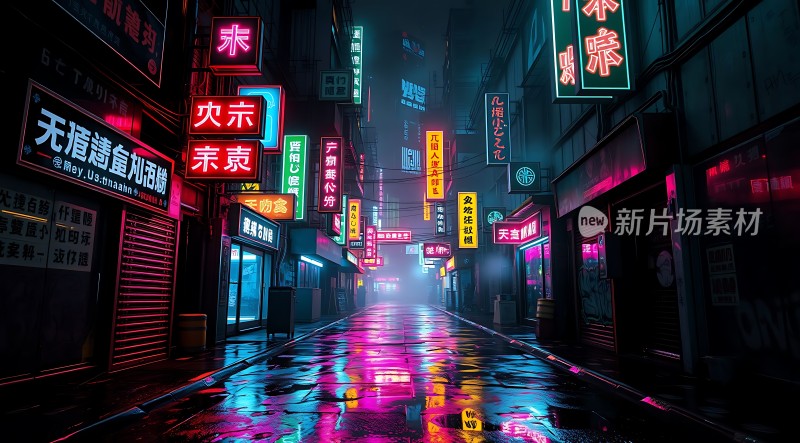 霓虹灯下的繁华街道