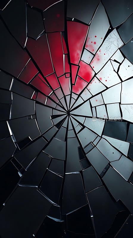 破碎玻璃中的红色血迹