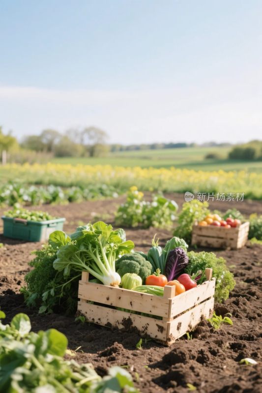 农田蔬菜木箱展示