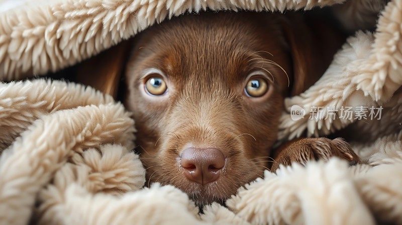 毛绒小狗探出头