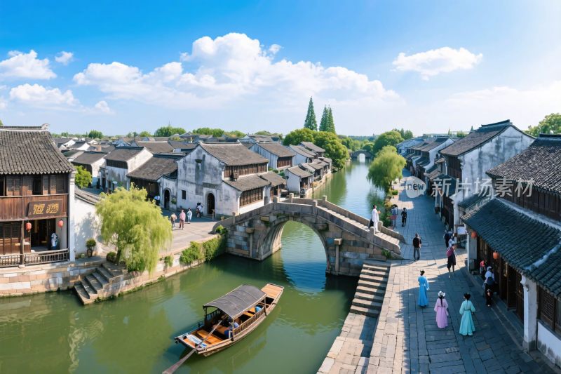 江南水乡古桥风景图