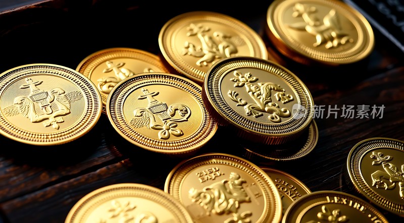 黄金硬币堆叠展示