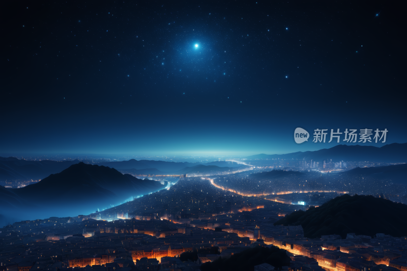 天空中一颗明亮星星的城市夜景高清背景图片