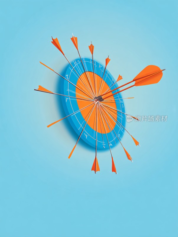 蓝色靶心插满橙色飞箭