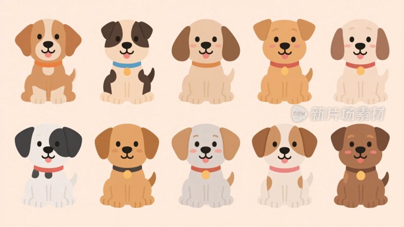 卡通风格小狗插画集合