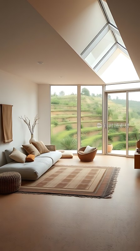 现代简约客厅自然光线充足绿意盎然