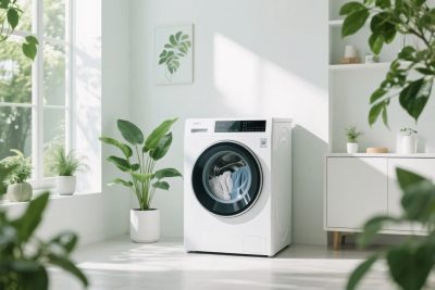简约室内洗衣机与绿植场景