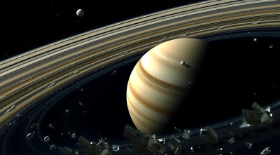 土星环与卫星的神秘宇宙景象 土星环与卫星的神秘宇宙景象
