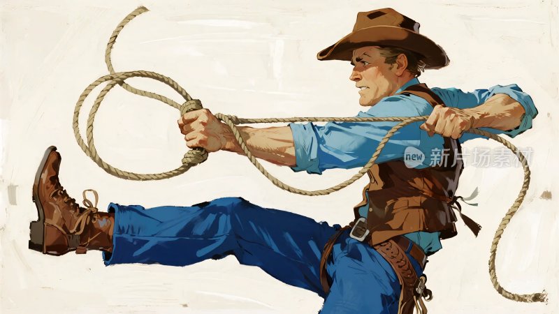 牛仔甩绳插画形象