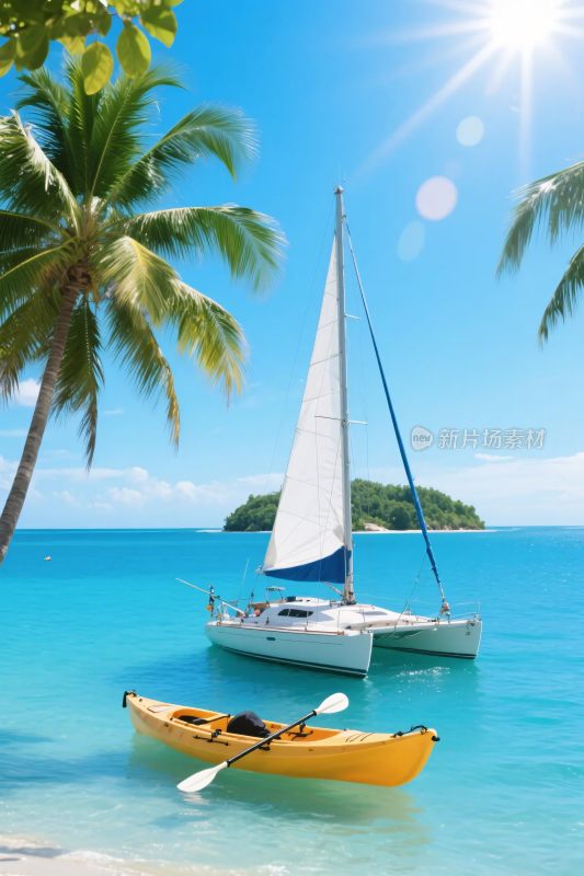 海边帆船与皮划艇美景
