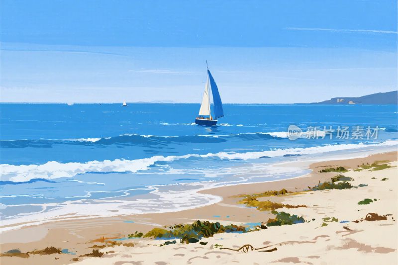 海滩帆船风景图