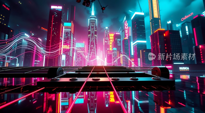 霓虹都市中的吉他旋律