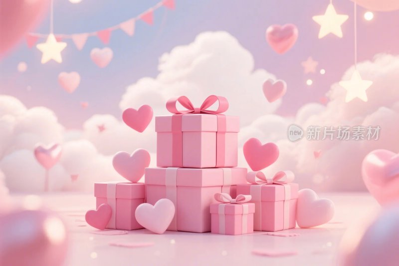 粉色礼盒爱心插画