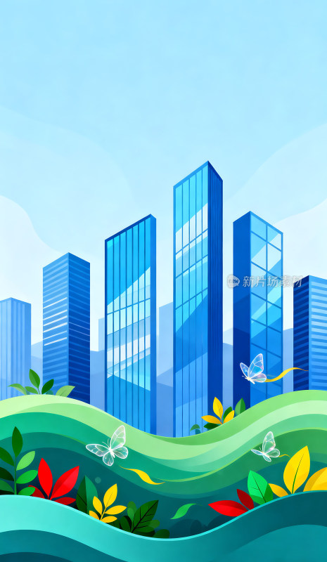 生态环保蓝色城市建筑背景