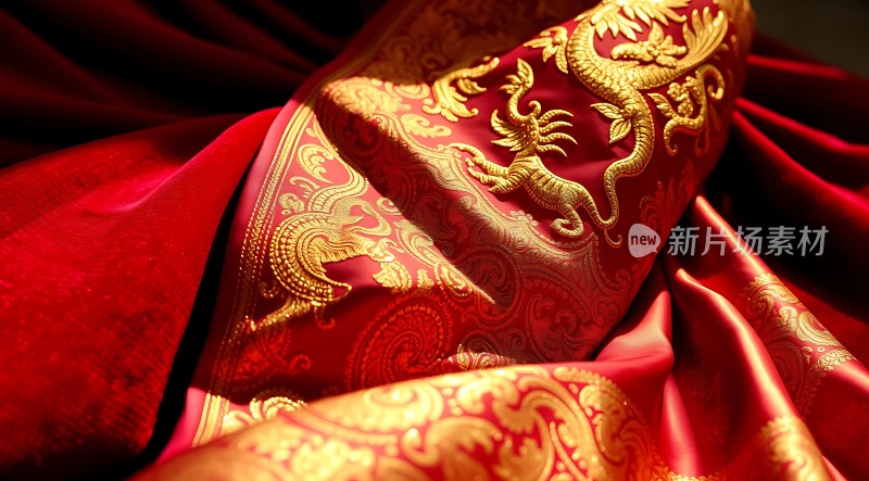 红色龙纹布料细节展示