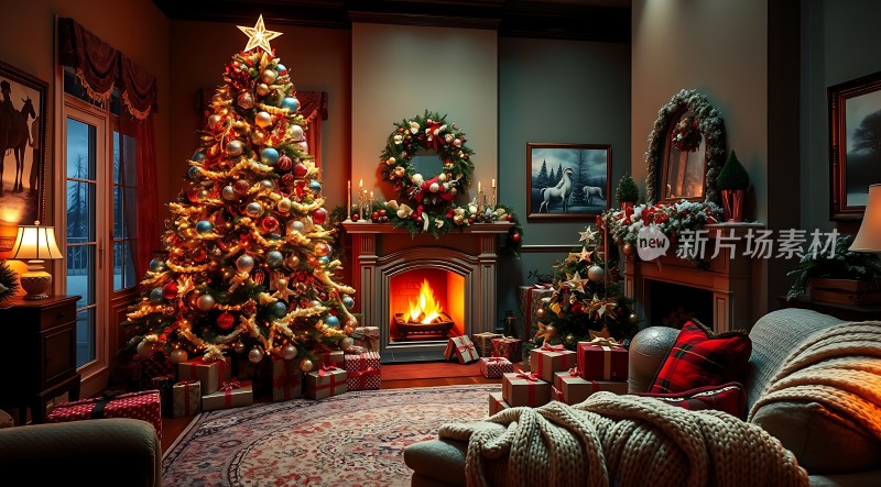 圣诞树下的温馨客厅